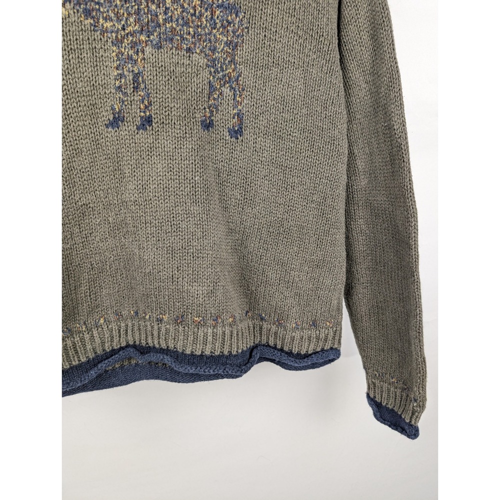 Vintage 90s Cottagecore Moose Sweater Size M Green Roll Neck Cabin Canada Retro - Picture 4 of 11
